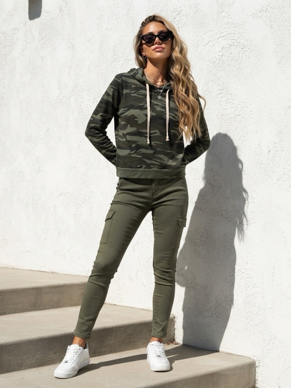 Sweet Romeo Pre Loved Camouflage sweatshirt Hoodie with side opening.